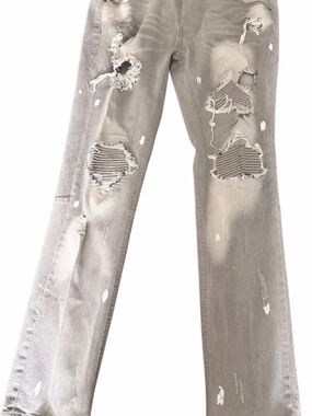 koi Men's Light Gray Distressed Straight Jeans